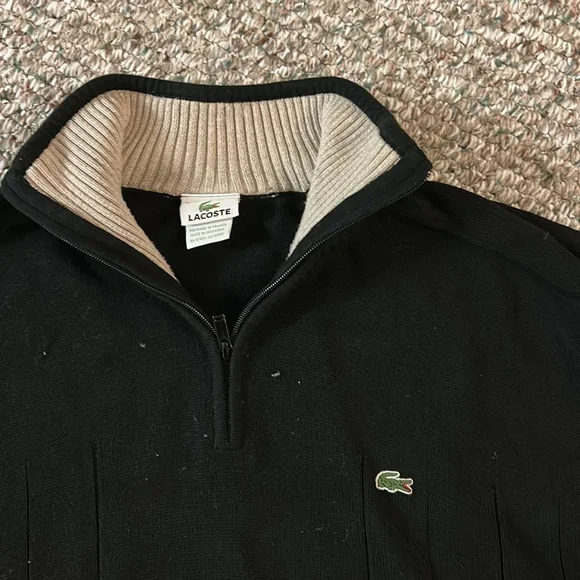 Lacoste Old Money Men's Black Quarter-Zip Sweater - Picture 2 of 2